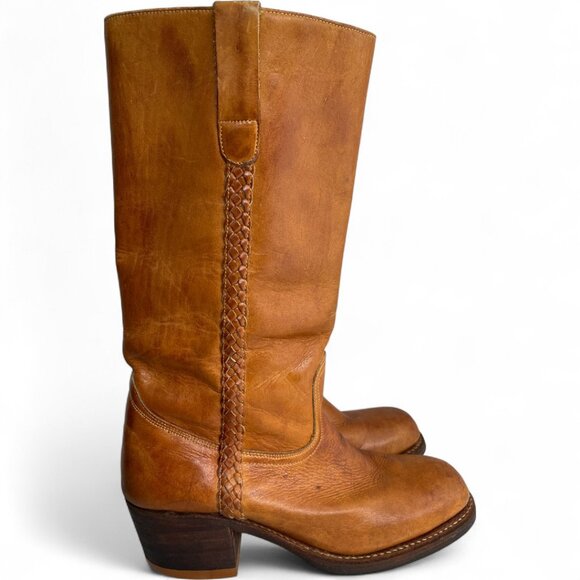 Vintage Carmel Brown Tall Leather Campus Boots Women's 8.5 D - Picture 2 of 14